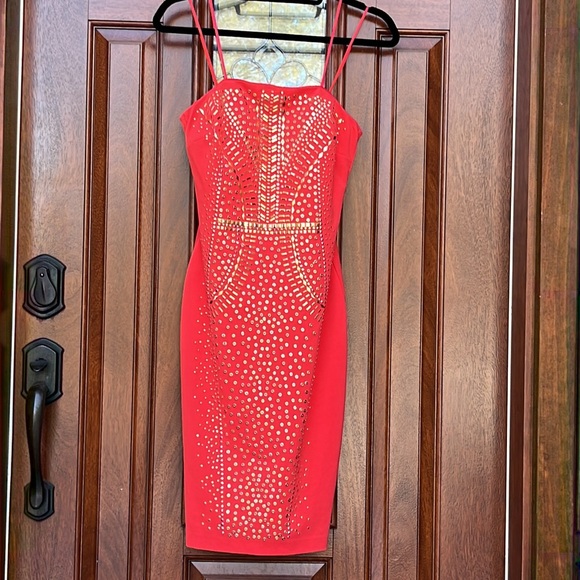 Cache Fire Red Strapless Embellished Dress Sz 0 - Picture 5 of 17